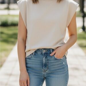 Women's Cream Sleeveless Top